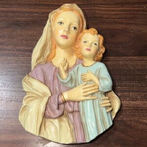 Vintage CHALK WARE Religious Wall Plaque with Mother and Child